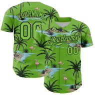 Maillot de baseball 3D motif tropical authentique avec arbres verts et néon, palmiers hawaïens noirs