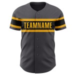 Maillot de baseball gris personnalisé noir-or acier authentique Maillot de baseball gris personnalisé noir-or acier authentique