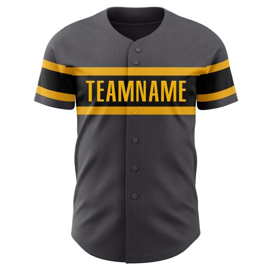 Maillot de baseball gris personnalisé noir-or acier authentique Maillot de baseball gris personnalisé noir-or acier authentique