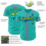 Maillot de baseball 3D blanc à rayures bleu marine et rose, authentique et personnalisé, arc-en-ciel Maillot de baseball 3D blanc à rayures bleu marine et rose, authentique et personnalisé, arc-en-ciel