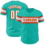 Maillot de baseball Aqua blanc-orange authentique personnalisé Maillot de baseball Aqua blanc-orange authentique personnalisé