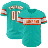 Maillot de baseball Aqua blanc-orange authentique personnalisé
