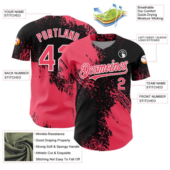 Motif de baseball noir et blanc authentique, motif personnalisé rose néon 3D, pinceau abstrait Motif de baseball noir et blanc authentique, motif personnalisé rose néon 3D, pinceau abstrait