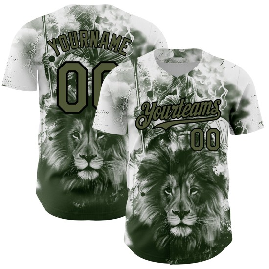 Maillot de baseball 3D motif animal lion blanc personnalisé authentique olive-noir Maillot de baseball 3D motif animal lion blanc personnalisé authentique olive-noir