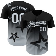 Maillot de baseball personnalisé Star Twinkle 3D, motif dégradé, noir, argent