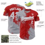 Maillot de baseball abstrait motif authentique personnalisé 3D rouge-blanc gris Maillot de baseball abstrait motif authentique personnalisé 3D rouge-blanc gris