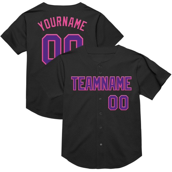 Maillot de baseball violet-rose personnalisé, authentique, en maille noire Maillot de baseball violet-rose personnalisé, authentique, en maille noire