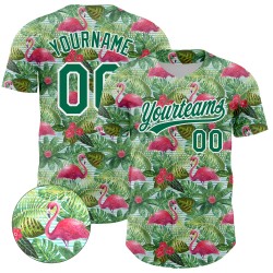 Motif Flamingo Kelly Blanc et Design Hawaii Baseball Feuilles Vertes Authentique Jersey Palm Animal Personnalisé 3D