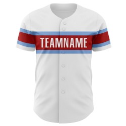 Maillot de baseball authentique personnalisé bleu, rouge et blanc clair