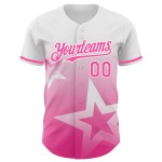 Maillot de baseball personnalisé à motif étoile, style authentique, rose scintillant, dégradé 3D, blanc Maillot de baseball personnalisé à motif étoile, style authentique, rose scintillant, dégradé 3D, blanc