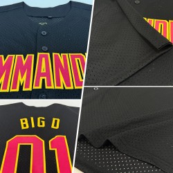 Maillot de baseball personnalisé noir en maille rétro, bordeaux et doré Maillot de baseball personnalisé noir en maille rétro, bordeaux et doré