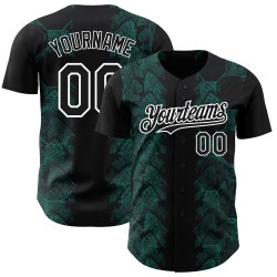 Maillot de baseball personnalisé 3D motif animal authentique, vert et blanc, motif serpent, noir minuit
