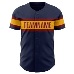 Maillot de baseball authentique personnalisé cramoisi-or bleu marine