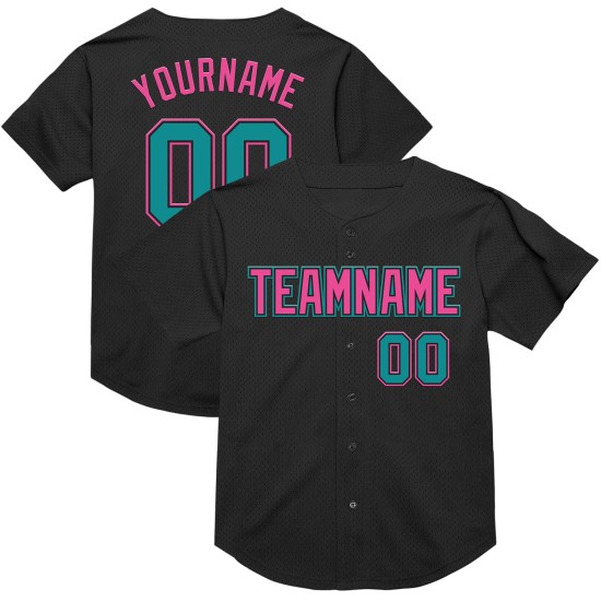 Maillot de baseball en maille authentique et personnalisé, bleu sarcelle, rose et noir Maillot de baseball en maille authentique et personnalisé, bleu sarcelle, rose et noir