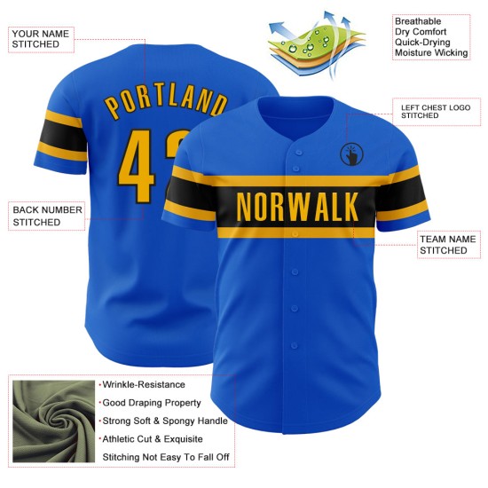 Maillot de baseball authentique Blue Custom Thunder, or et noir Maillot de baseball authentique Blue Custom Thunder, or et noir