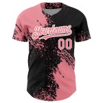 Motif de baseball rose au pinceau, maillot 3D noir et blanc authentique, personnalisé, trait abstrait moyen Motif de baseball rose au pinceau, maillot 3D noir et blanc authentique, personnalisé, trait abstrait moyen