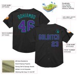 Maillot de baseball noir authentique violet-sarcelle, maille personnalisée rétro Maillot de baseball noir authentique violet-sarcelle, maille personnalisée rétro