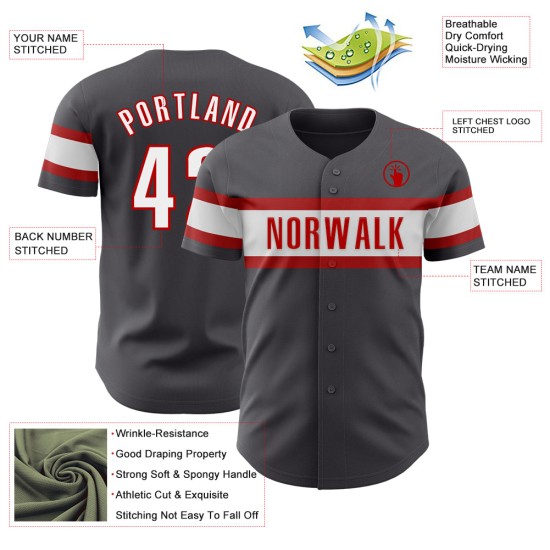 Maillot de baseball authentique blanc-rouge acier personnalisé gris Maillot de baseball authentique blanc-rouge acier personnalisé gris