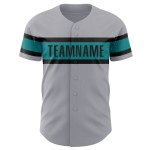 Maillot de baseball noir et gris sarcelle authentique personnalisé Maillot de baseball noir et gris sarcelle authentique personnalisé