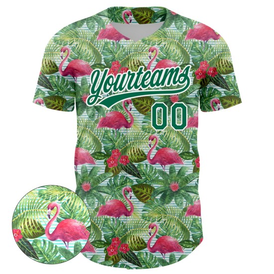 Motif Flamingo Kelly Blanc et Design Hawaii Baseball Feuilles Vertes Authentique Jersey Palm Animal Personnalisé 3D Motif Flamingo Kelly Blanc et Design Hawaii Baseball Feuilles Vertes Authentique Jersey Palm Animal Personnalisé 3D