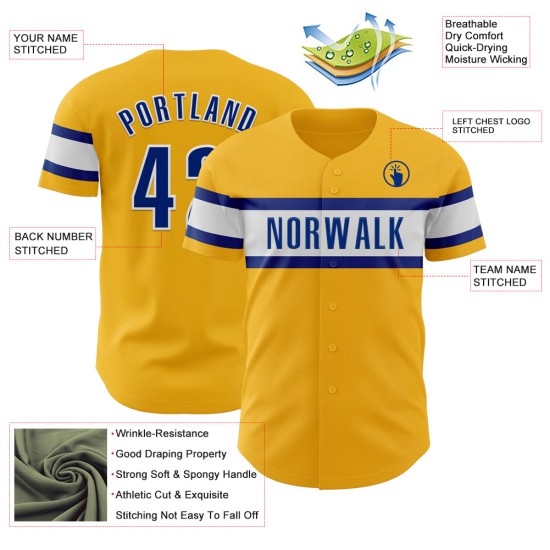 Maillot de baseball personnalisé Royal-White Gold authentique Maillot de baseball personnalisé Royal-White Gold authentique