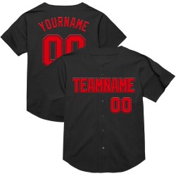 Maillot de baseball rétro Fire personnalisé noir rouge authentique en maille