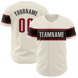 Maillot de baseball crème personnalisé cramoisi-noir authentique