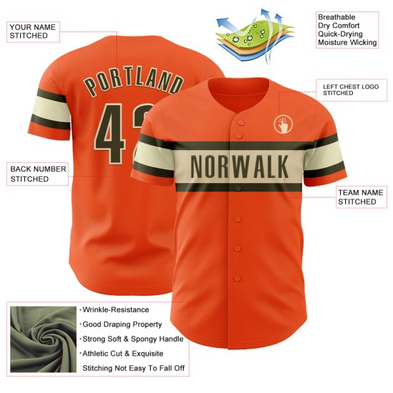 Maillot de baseball orange personnalisé olive-crème authentique Maillot de baseball orange personnalisé olive-crème authentique