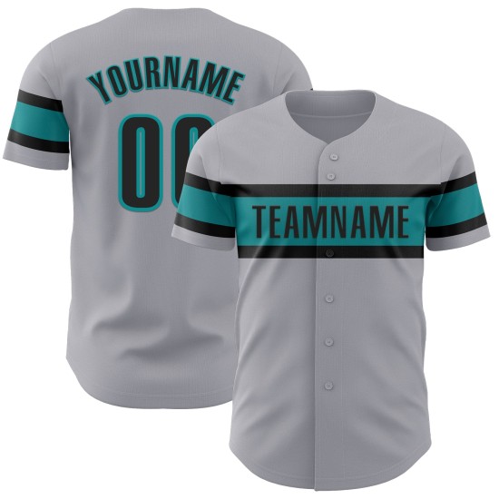 Maillot de baseball noir et gris sarcelle authentique personnalisé Maillot de baseball noir et gris sarcelle authentique personnalisé