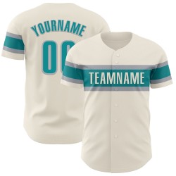 Maillot de baseball personnalisé bleu sarcelle et gris crème authentique