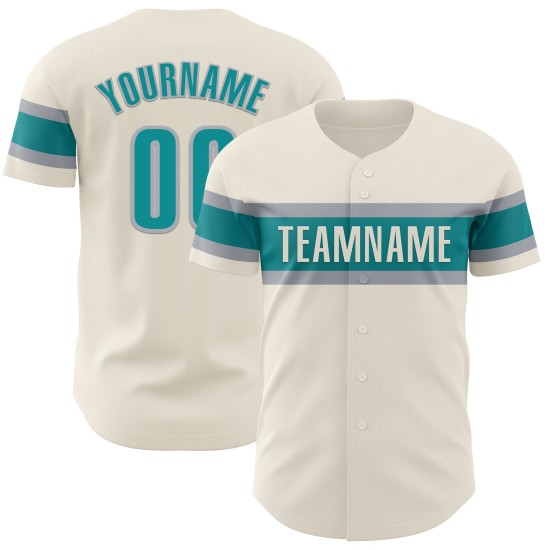 Maillot de baseball personnalisé bleu sarcelle et gris crème authentique Maillot de baseball personnalisé bleu sarcelle et gris crème authentique